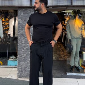 Pile Detaylı Baggy Pantolon Siyah