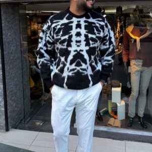 Sıfır Yaka Yünlü Kazak Çift Renk