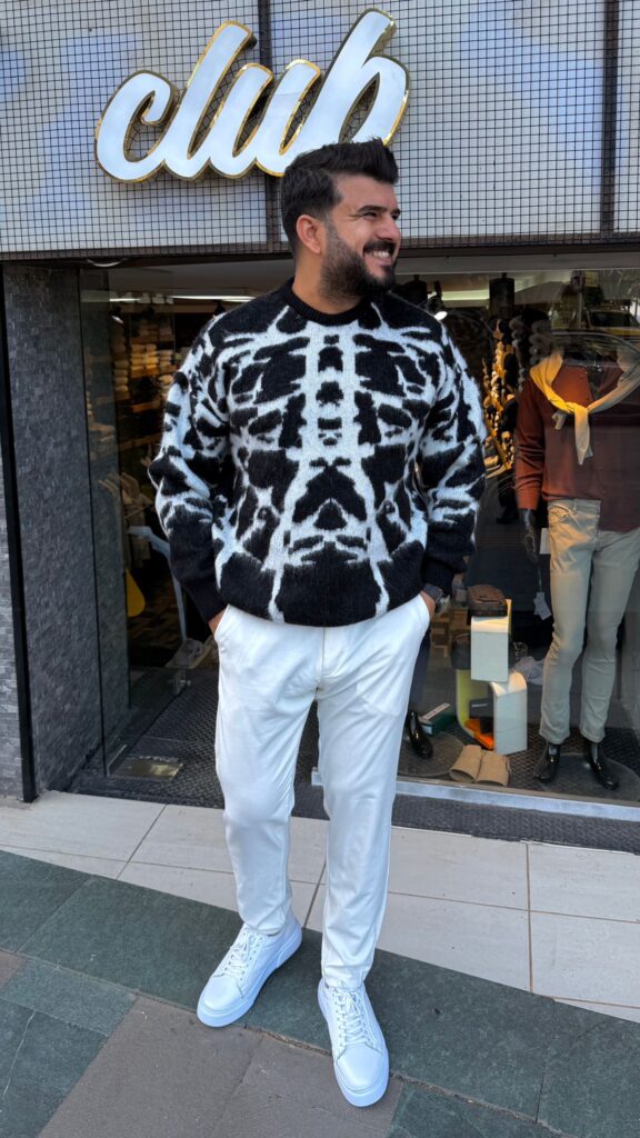 Sıfır Yaka Yünlü Kazak Çift Renk