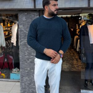 Sıfır Yaka Yünlü Kazak Petrol