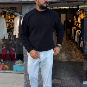 Sıfır Yaka Yünlü Kazak Siyah