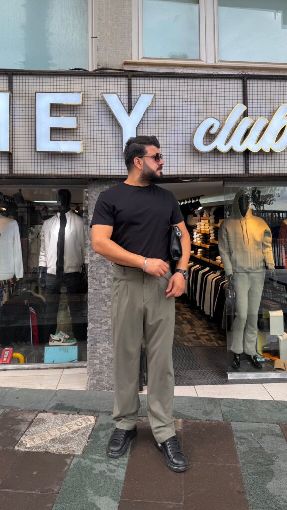 Pile Detaylı Baggy Pantolon Yeşil