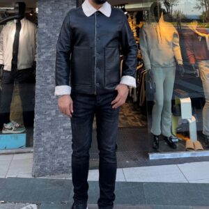 İçi Beyaz Kürklü Deri Ceket