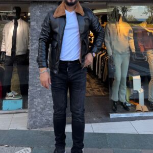 İçi Kahverengi Kürklü Deri Ceket