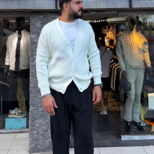 Selanik Örgüsü Hırka Beyaz