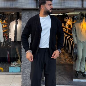 Selanik Örgüsü Hırka Siyah