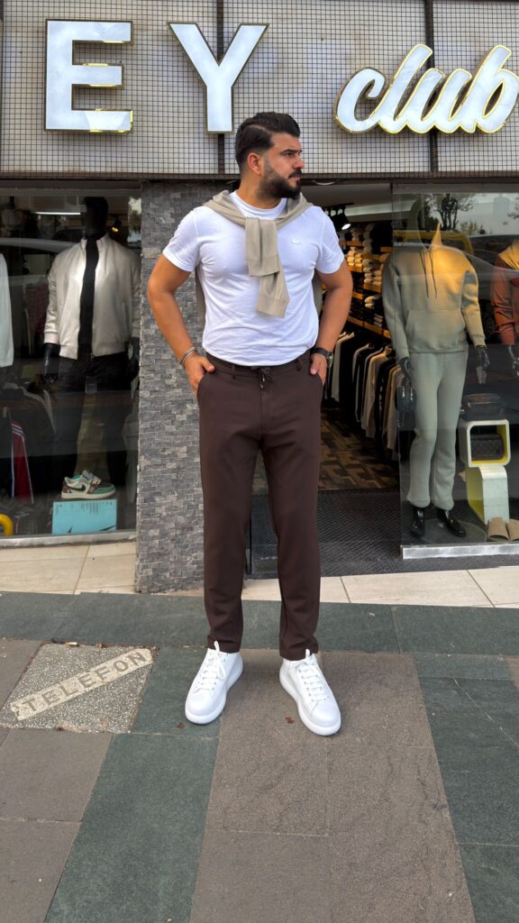 Beli Lastikli Jogger Pantolon Kahve