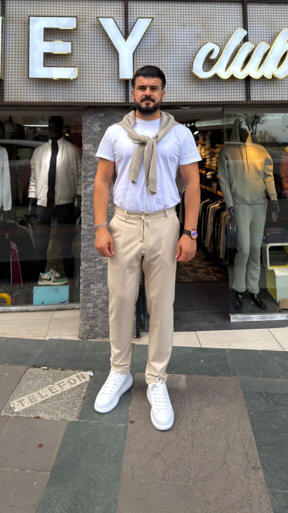 Beli Lastikli Jogger Pantolon Krem