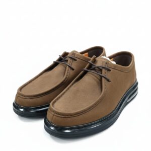 Koyu kahve dokulu deri görünümlü bağcıklı erkek spor kundura