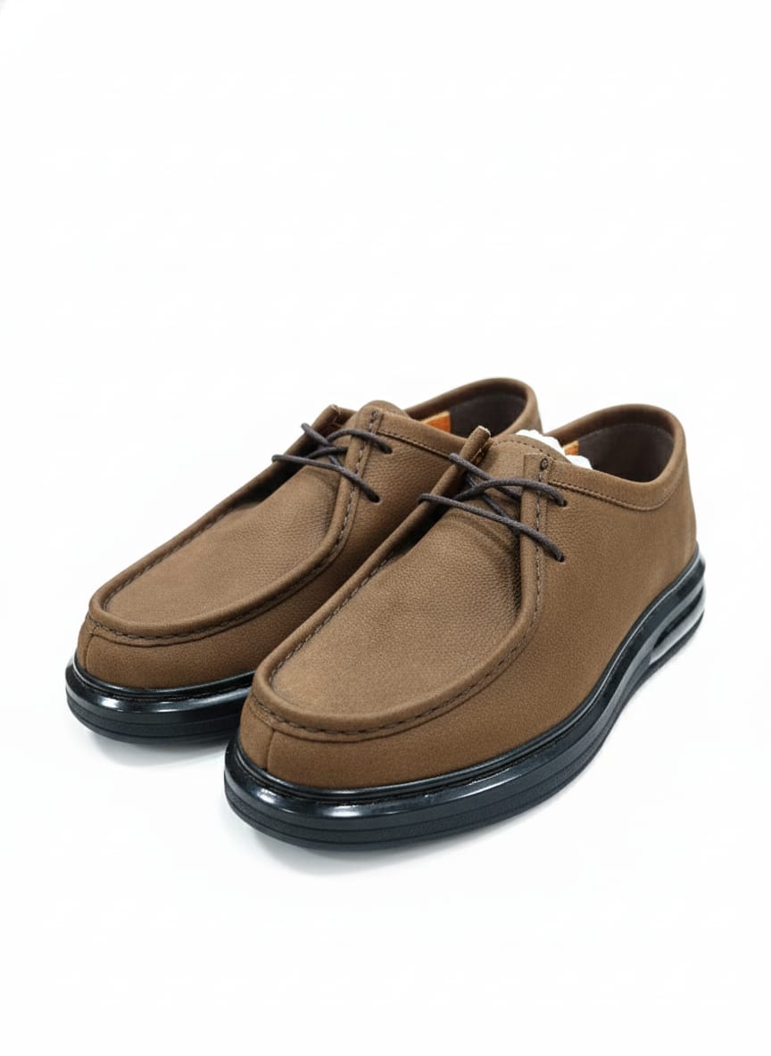 Erkek Kahve Konfor Ayakkabı Koyu kahve dokulu deri görünümlü bağcıklı erkek spor kundura