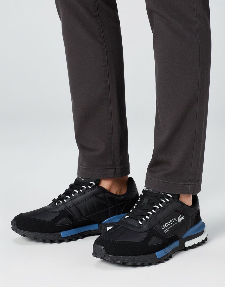 Erkek Siyah Retro Sneaker Siyah mavi detaylı ve tırtıklı tabanlı erkek spor ayakkabı