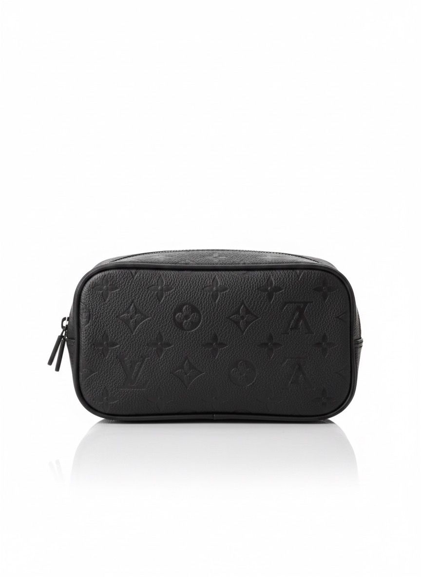 Erkek Siyah Monogram Pouch Siyah kabartma monogram desenli lüks erkek seyahat çantası