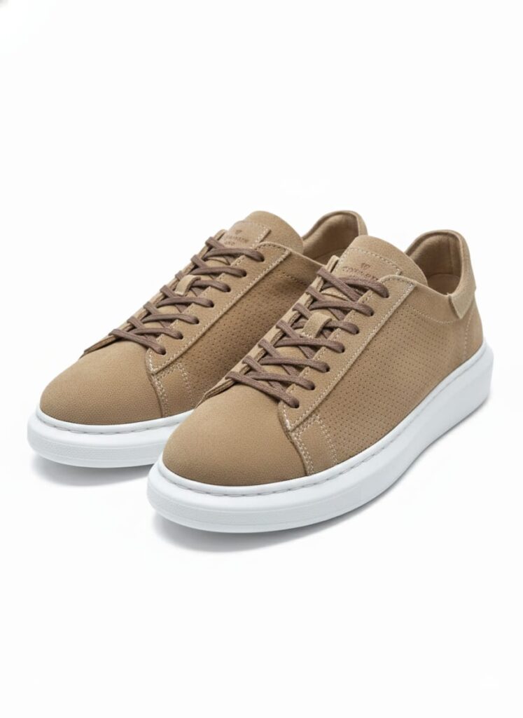 Erkek vizon rengi delikli süet görünümlü spor ayakkabı