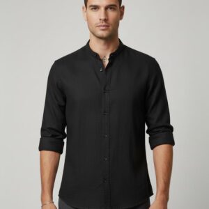 erkek-siyah-hakim-yaka-dokulu-kumas-gomlek