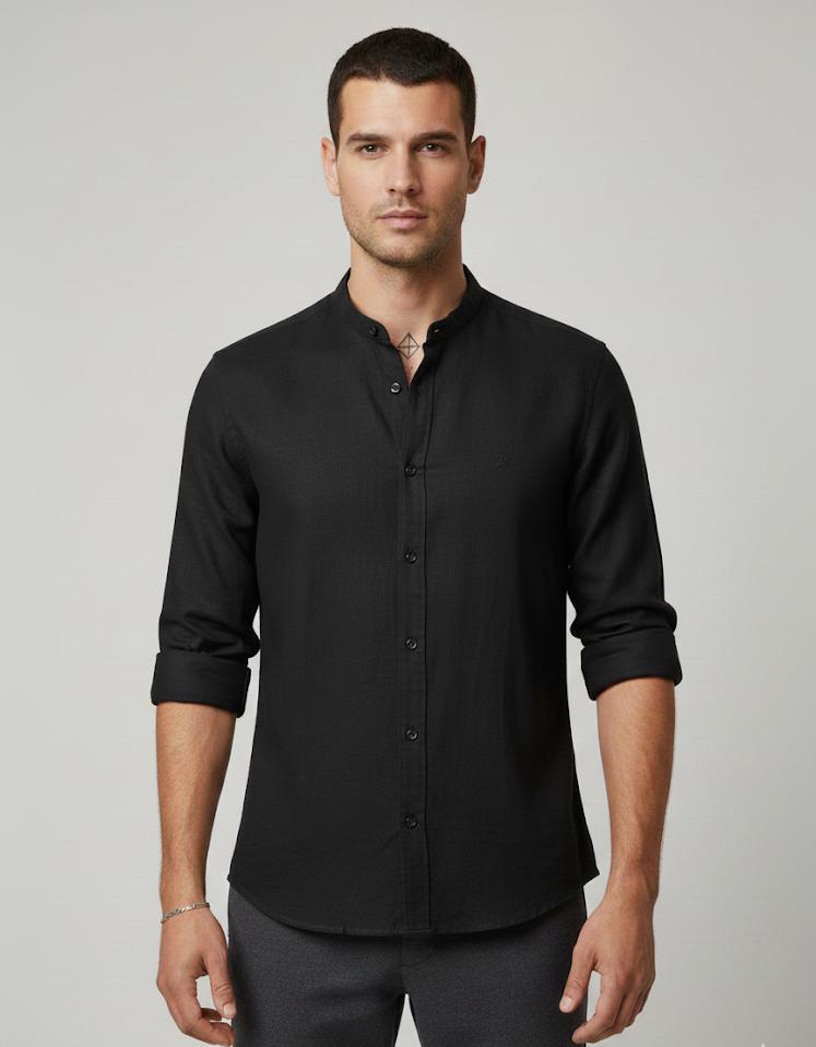 erkek-siyah-hakim-yaka-dokulu-kumas-gomlek