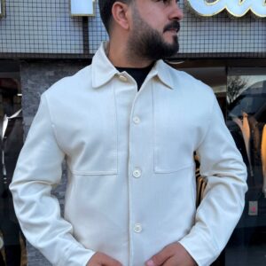 Krem rengi çift cepli düğmeli erkek ceket modeli