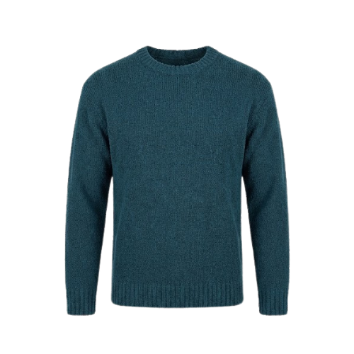 Erkek örme kazak, mürettebat yaka, uzun kollu, kışlık kazak, koyu petrol yeşili