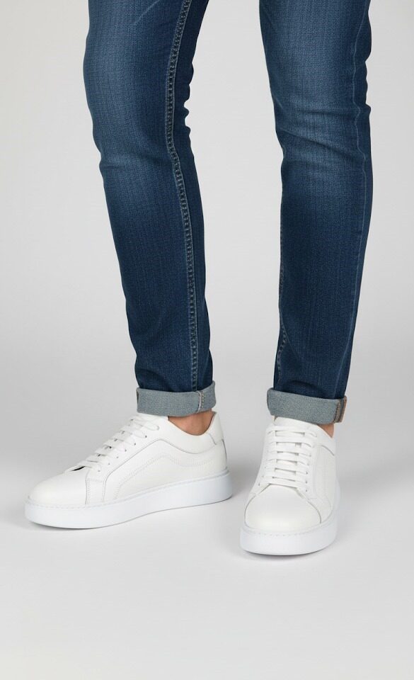 Erkek Beyaz Minimalist Deri Görünümlü Casual Spor Ayakkabı