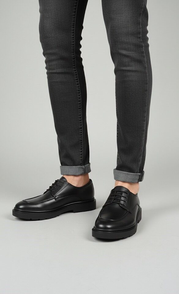 Erkek Siyah Kalın Tabanlı Modern Derby Ayakkabı