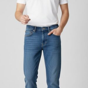 Erkek Mavi Yıkamalı Slim Fit Denim Jean Pantolon